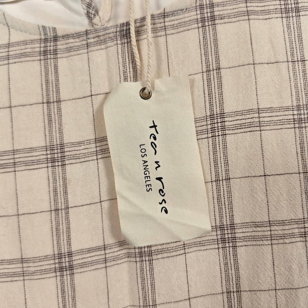 Tea n Rose Plaid Dress Womens Medium Cream Cottagecore Boho Minimalist Academia - Picture 10 of 16